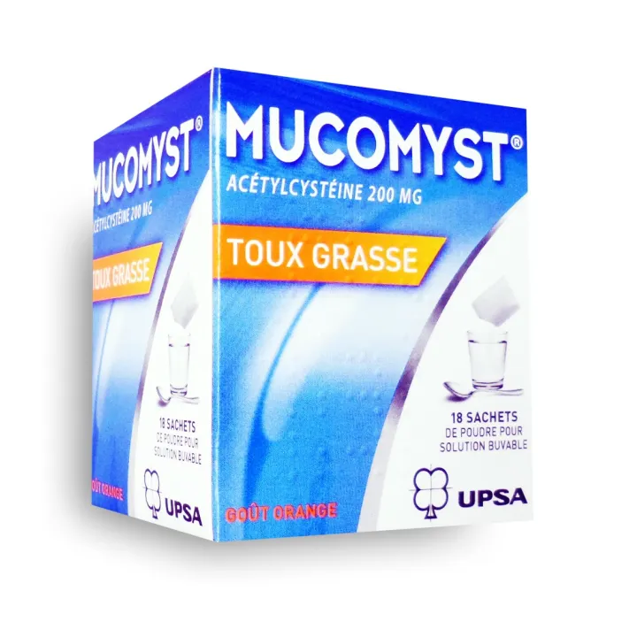 Mucomyst 200 mg toux grasse - Boite de 18 sachets goût orange
