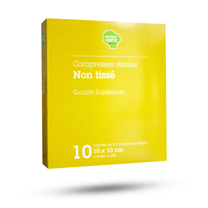 Compresses stériles non tissé 10 cm x 10 cm - Marque verte