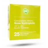 Compresses stériles gaze hydrophile 10 cm x 10 cm - Marque verte
