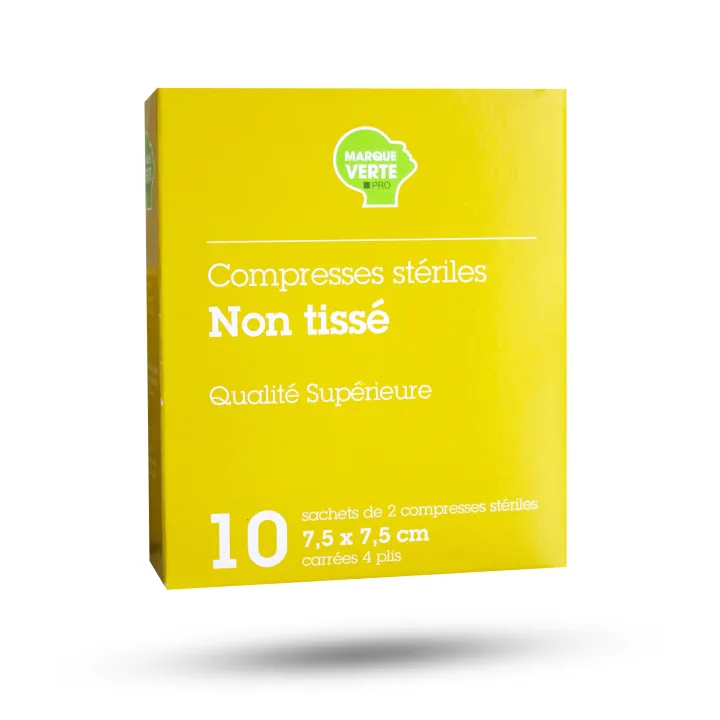 Compresses stériles non tissé 7,5 cm x 7,5 cm - Marque verte