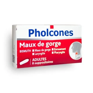 Pholcones maux de gorge, enrouements, laryngites adultes - Boite de 8 suppositoires