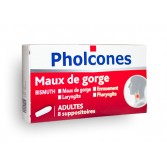 Pholcones maux de gorge adultes - Boite de 8 suppositoires