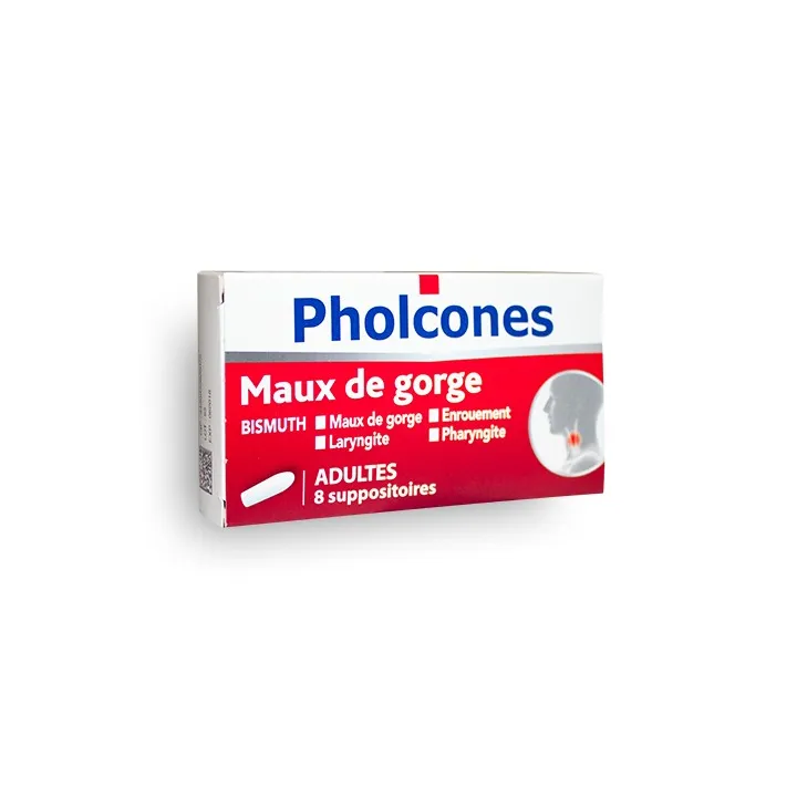Pholcones maux de gorge, enrouements, laryngites adultes - Boite de 8 suppositoires