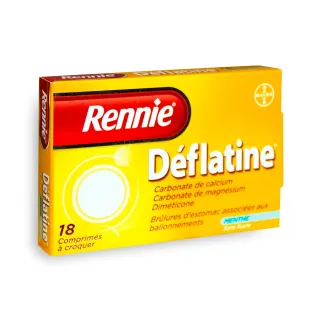 Rennie Déflatine menthe sans sucre brûlures d'estomac - Boite de 18 comprimés