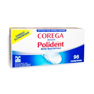 Polident Corega anti-bactérien 96 comprimés nettoyants - Format économique
