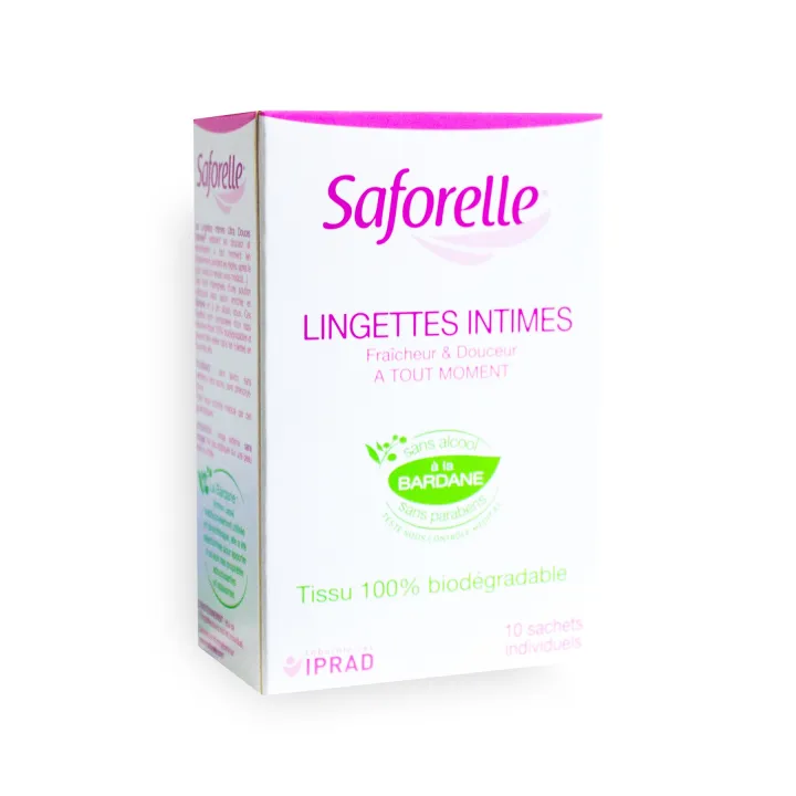 Saforelle Lingettes intimes fraîcheur et douceur 10 sachets individuels