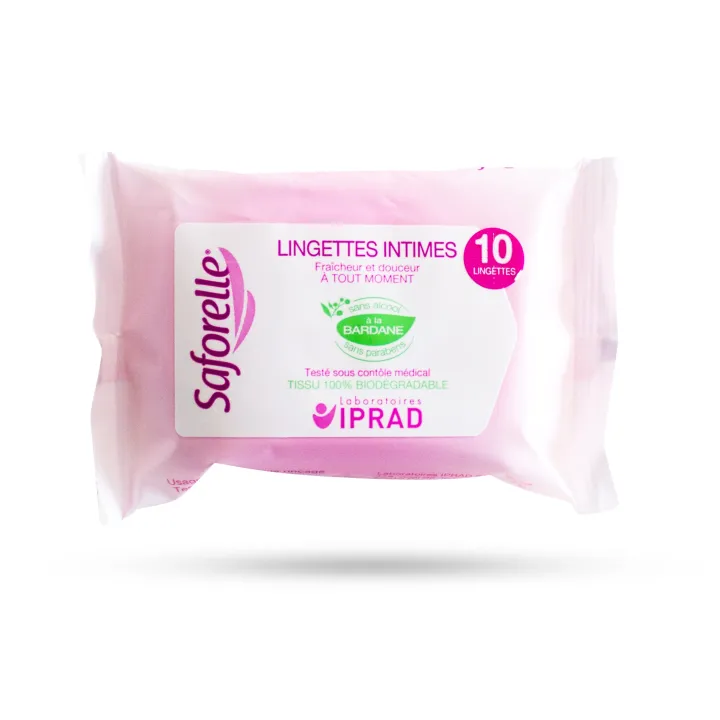Saforelle Lingettes intimes fraîcheur et douceur - Sachet de 10 lingettes