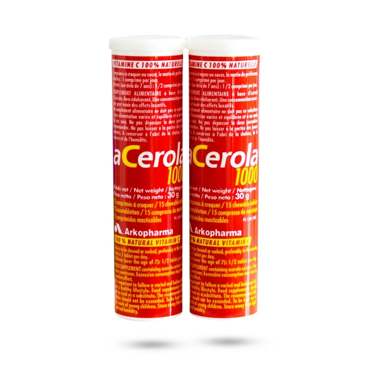 Acerola 1000 Vitamine C Arkopharma - 30 comprimés à croquer fruits rouges