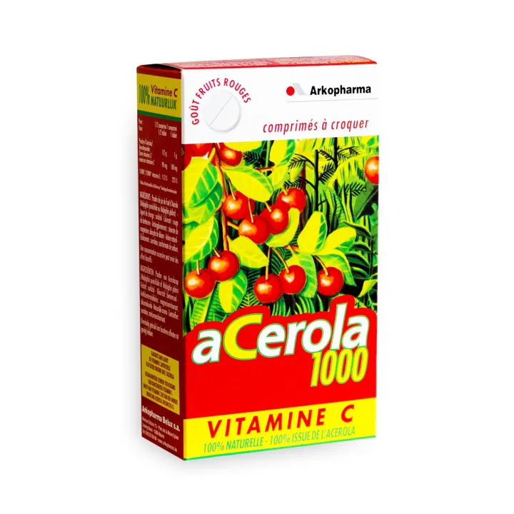 Acerola 1000 Vitamine C Arkopharma - 30 comprimés à croquer fruits rouges