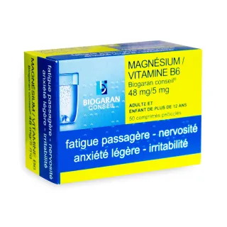 Magnésium/Vitamine B6 Biogaran Conseil 48 mg/5 mg 50 comprimés - Fatigue passagère