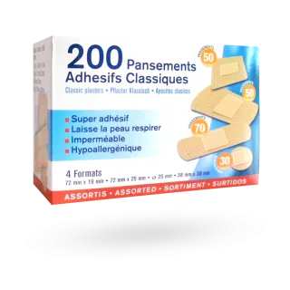 Pansements adhésifs classiques 4 formats - Boite de 200 pansements