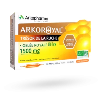 Arkoroyal trésor de ruche gelée royale Bio 1500 mg Arkopharma - 20 ampoules de 10 ml Arkoroyal trésor de ruche gelée royale Bio 1500 mg Arkopharma - 20 ampoules de 10 ml