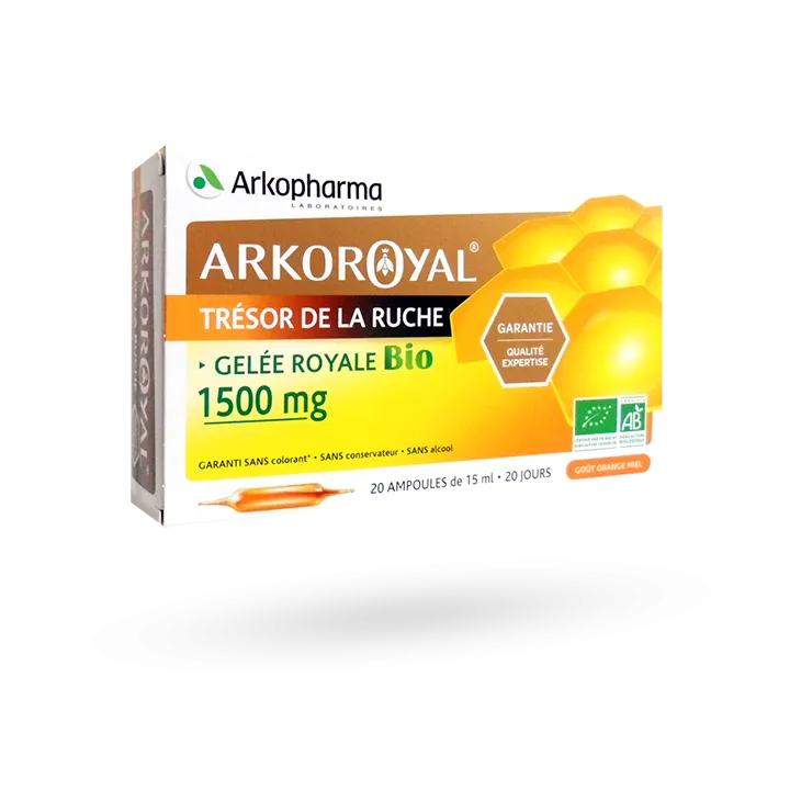 Arkoroyal trésor de ruche gelée royale Bio 1500 mg Arkopharma - 20 ampoules de 10 ml