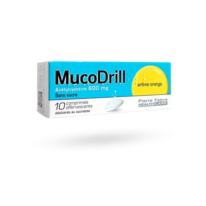 MucoDrill 600 mg goût orange sans sucre - 10 comprimés effervescents