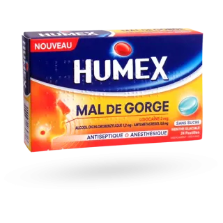Humex mal de gorge Lidocaïne 2 mg - 24 pastilles menthe sans sucre