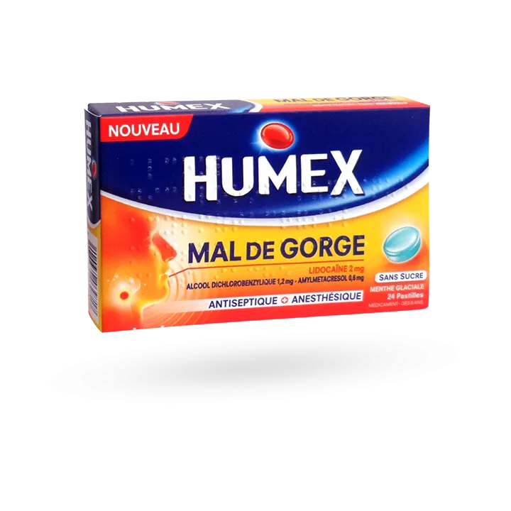 Humex mal de gorge Lidocaïne 2 mg - 24 pastilles menthe sans sucre