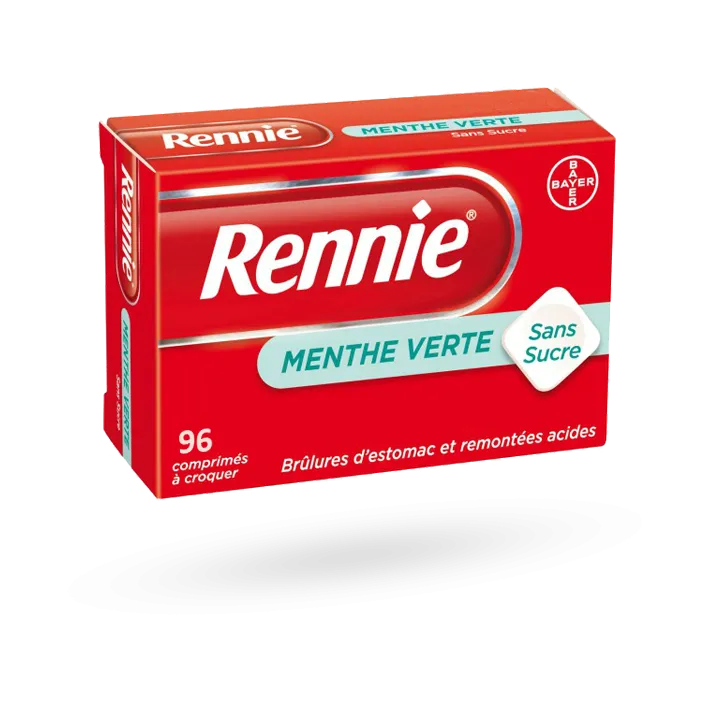 Rennie menthe verte sans sucre 96 comprimés à croquer
