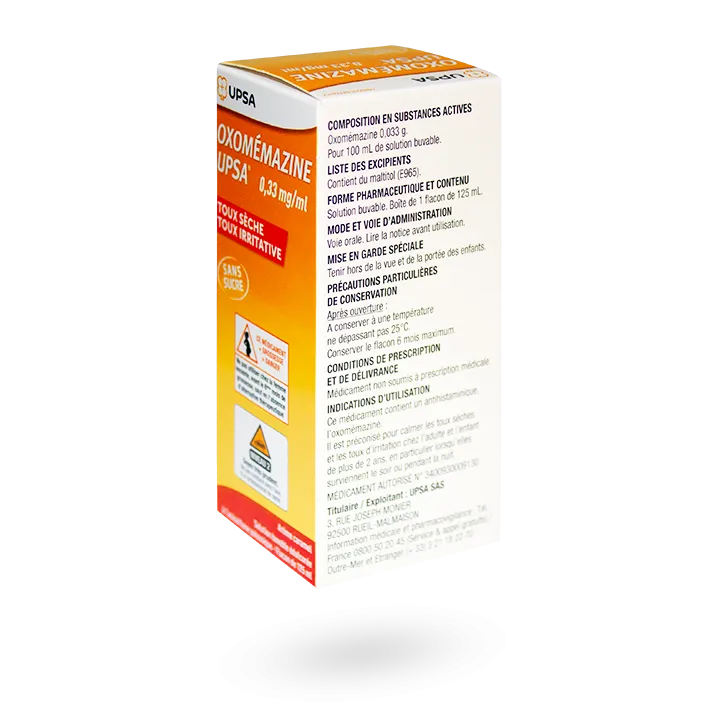 Oxomémazine 0,33 mg/ml UPSA sirop toux sèche enfants/adultes 125 ml