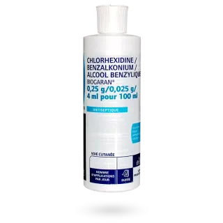 Chlorhexidine/Benzalkonium/Alcool benzylique Biogaran flacon 250 ml
