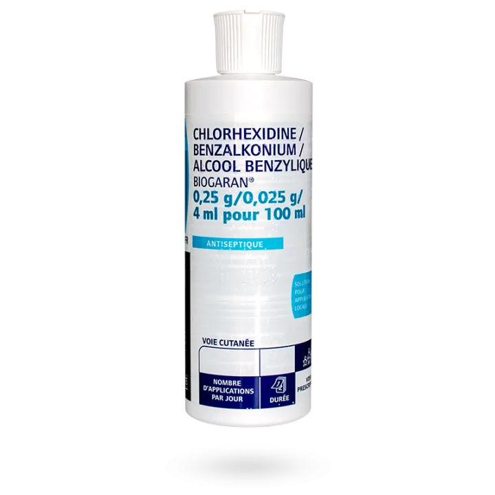 Chlorhexidine/Benzalkonium/Alcool benzylique Biogaran flacon 250 ml
