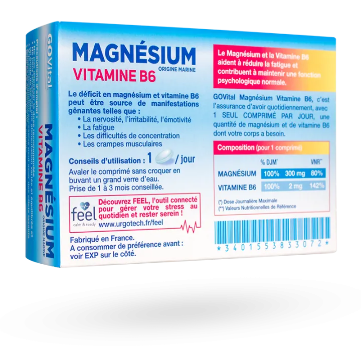 Magnésium Vitamine B6 GOVital fatigue passagère 45 comprimés