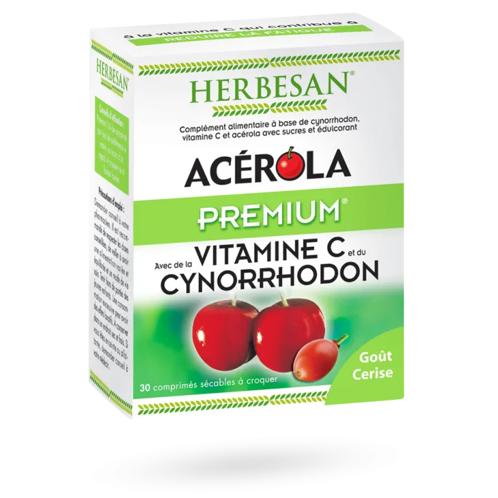Herbesan Acérola Premium goût cerise 30 comprimés à croquer
