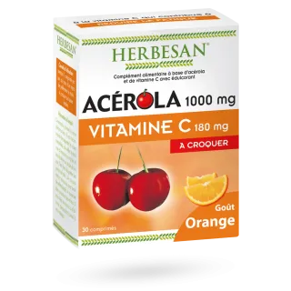 Herbesan Acérola 1000 mg Vitamine C 180 mg goût orange 30 comprimés à croquer