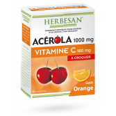 Herbesan Acérola 1000 mg Vitamine C 180 mg goût orange - 30 comprimés à croquer