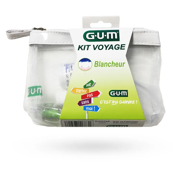 GUM Kit voyage Blancheur brosse à dents, bâtonnet, dentifrice, bain de bouche