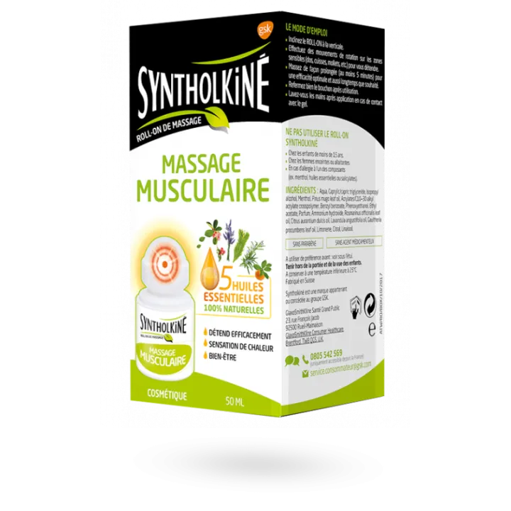 SyntholKiné massage musculaire 5 huiles essentielles roll-on de massage 50 ml
