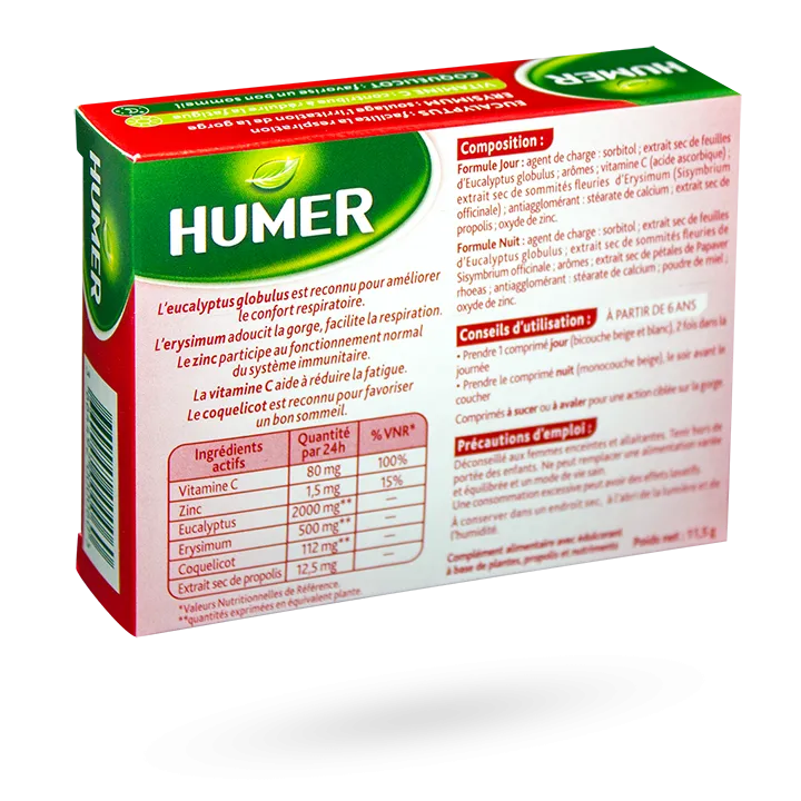 Humer jour et nuit nez/gorge 15 comprimés