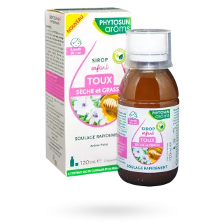Sirop enfant toux sèche et grasse Phytosun Arôms flacon 120 ml goût fraise