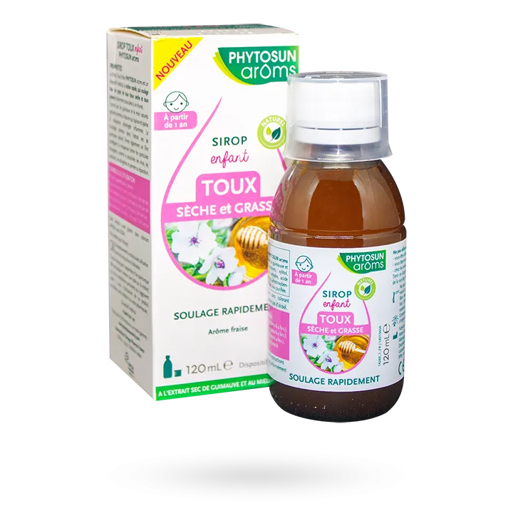 Sirop enfant toux sèche et grasse Phytosun Arôms flacon 120 ml goût fraise