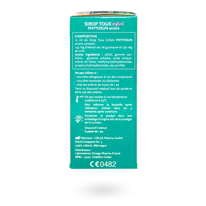 Sirop enfant toux sèche et grasse Phytosun Arôms flacon 120 ml goût fraise