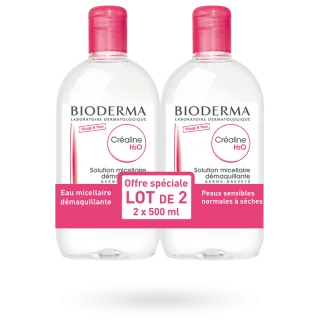 Créaline H2O solution micellaire démaquillante Bioderma lot de 2 x 500 ml