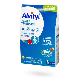 Alvityl mal des transports 10 sucettes goût cola fraise orange