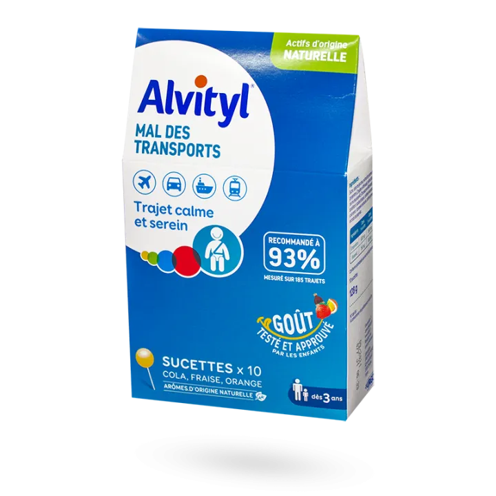 Alvityl mal des transports 10 sucettes goût cola fraise orange