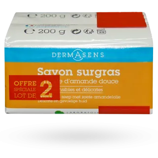 Savon surgras à l'huile d'amande douce Dermasens lot de 2 x 200 g Savon surgras à l'huile d'amande douce Dermasens lot de 2 x 200 g