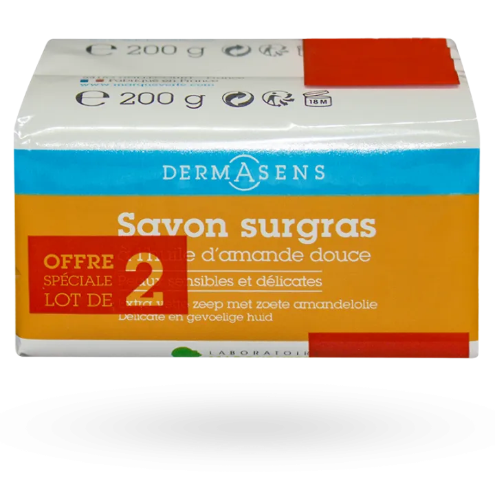 Savon surgras à l'huile d'amande douce Dermasens lot de 2 x 200 g