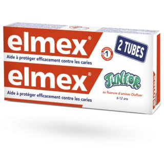 Elmex dentifrice Junior 6/12 ans protection caries lot de 2 x 75 ml