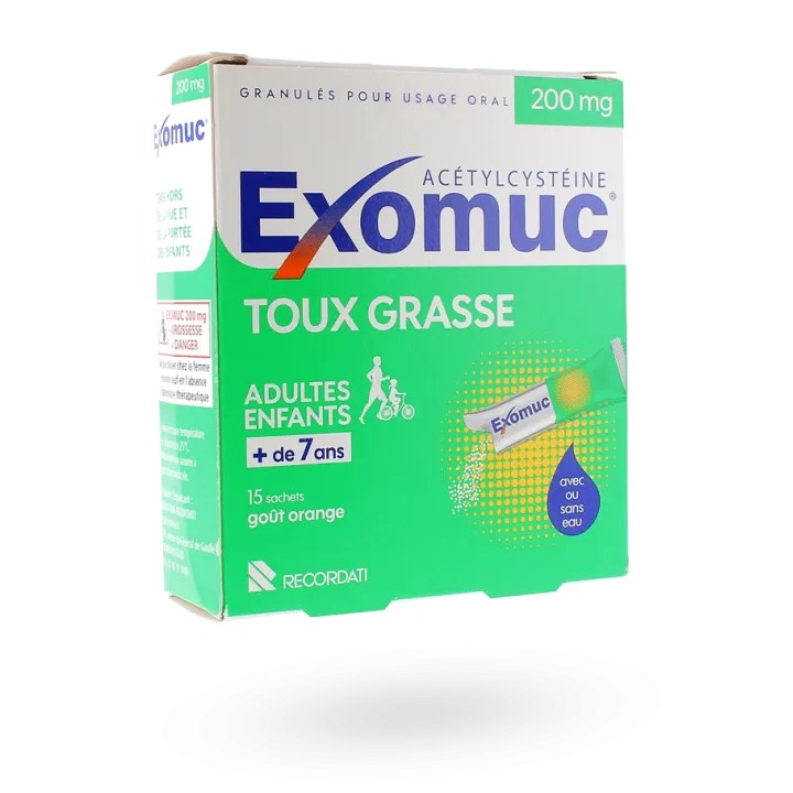 Exomuc 200 mg toux grasse 15 sachets goût orange | Pharmacie en ligne