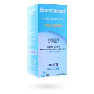 Bronchokod 5 % sans sucre sirop toux grasse adultes 250 ml