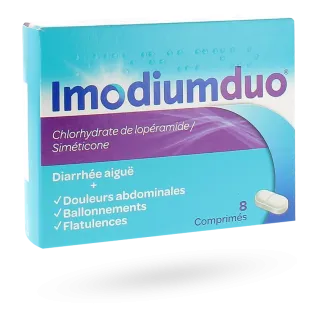 Imodium Duo diarrhée aiguë et douleurs abdominales boite de 8 comprimés