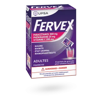 Fervex rhume enfants sans sucre boite de 8 sachets granulés framboise