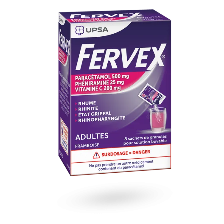Fervex rhume enfants sans sucre boite de 8 sachets granulés framboise