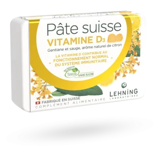 Pâte suisse Vitamine D3 Lehning renforcement du système immunitaire 40 gommes sans sucre