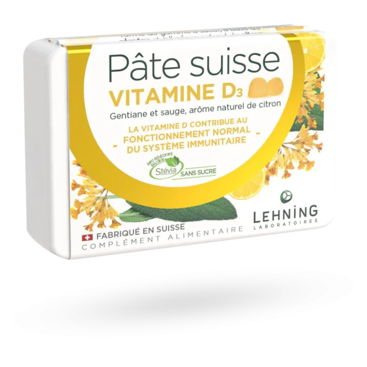Pâte suisse Vitamine D3 Lehning renforcement du système immunitaire 40 gommes sans sucre