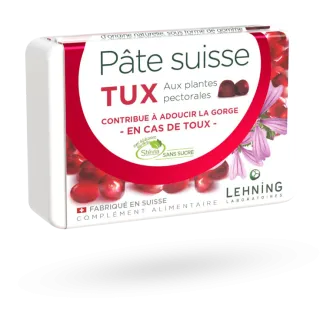 Pâte suisse Tux Lehning maux de gorge et toux 40 gommes sans sucre