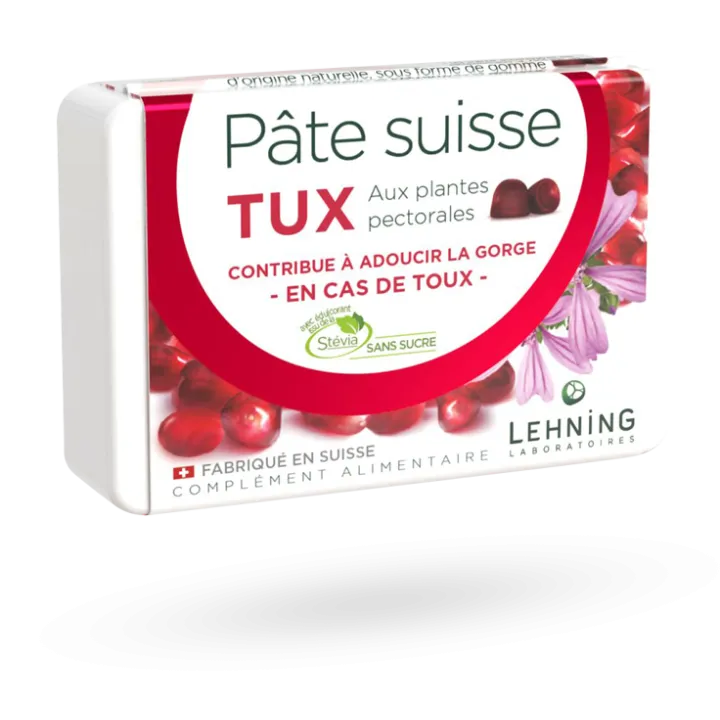 Pâte suisse Tux Lehning maux de gorge et toux 40 gommes sans sucre