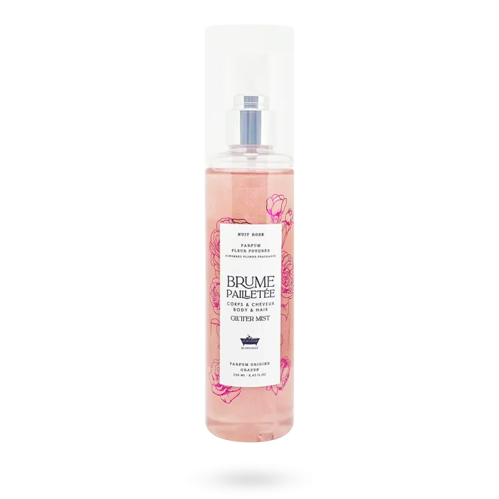 Brume pailletée "Les petits bains de Provence" corps et cheveux "Nuit Rose"  Fleur poudrée